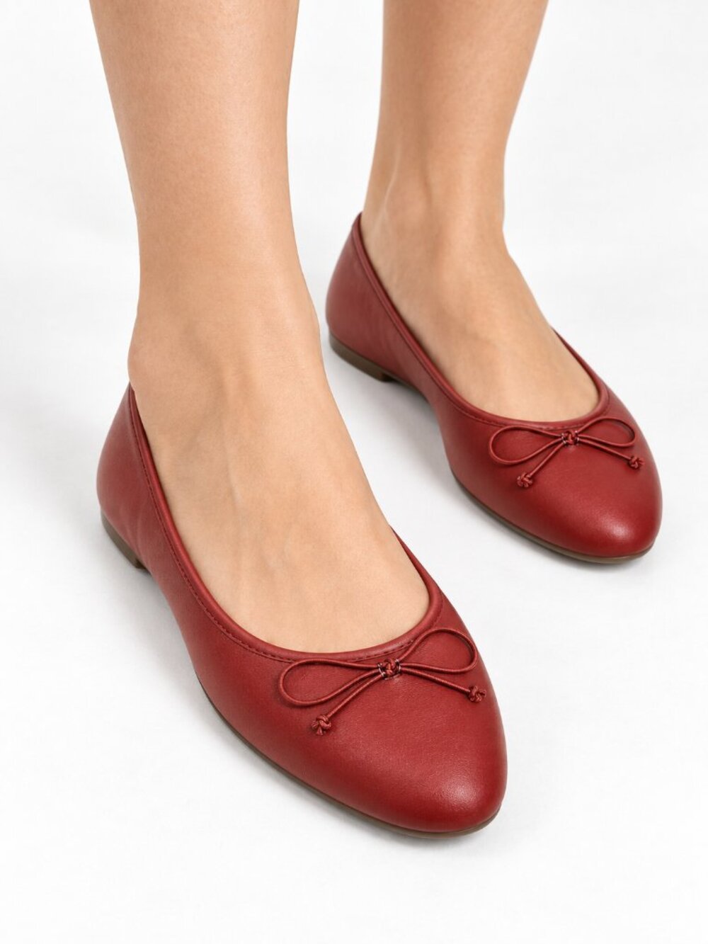 A New Day Red Faux Leather Ballet Flats Almond Toe Bow Detail Size 7